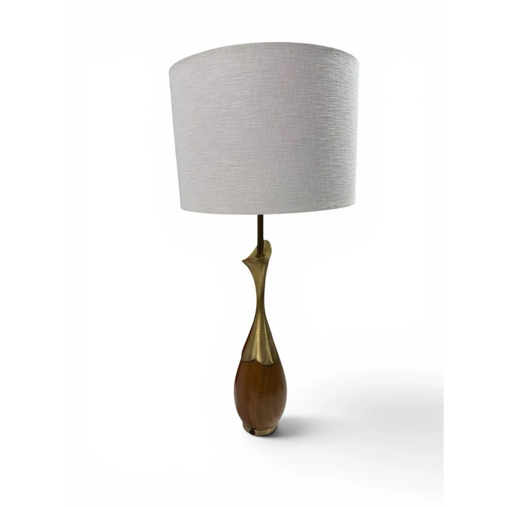 Tony Paul Sculpted Brass & Walnut Table Lamp for Westwood Industries